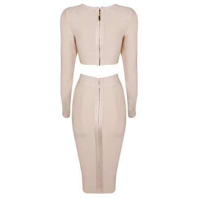 'Sila' nude two piece bandage jurk met lange mouwen 